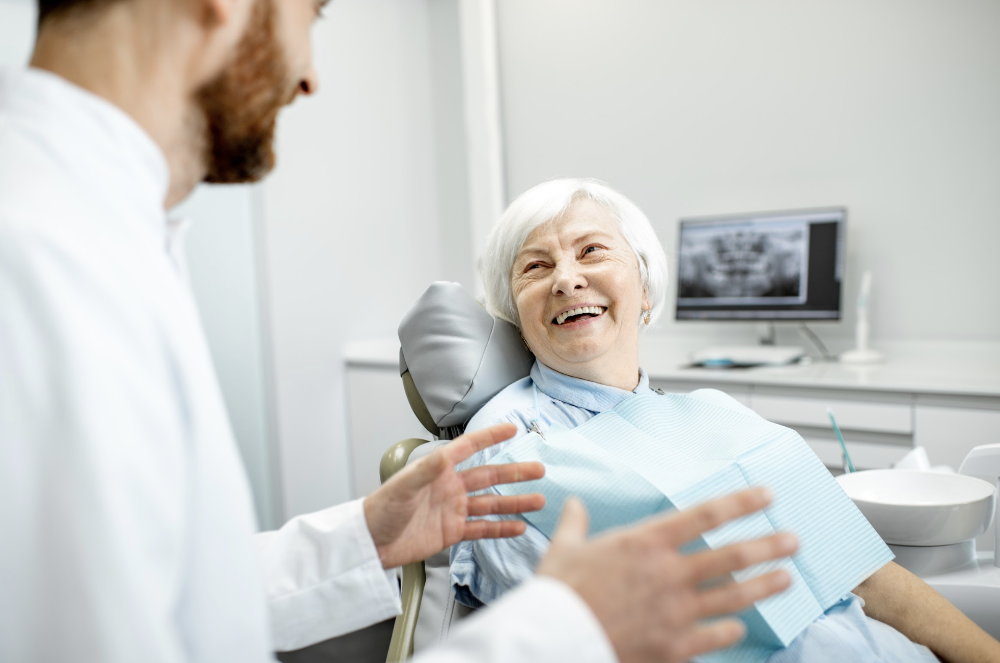 Senior woman sitting in a dental chair